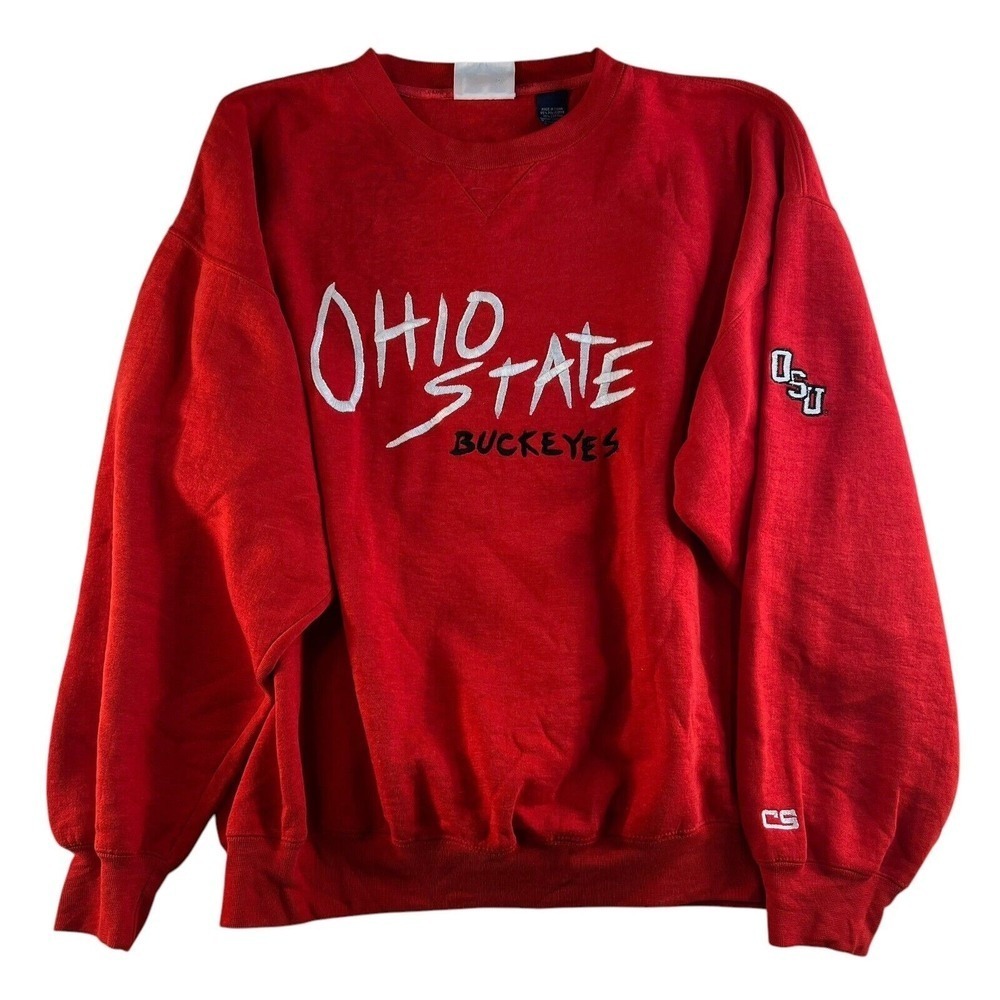 Vintage XL Ohio State Buckeyes Sweatshirt OSU Red Pullover Graphic Mens 90s - Picture 2 of 13